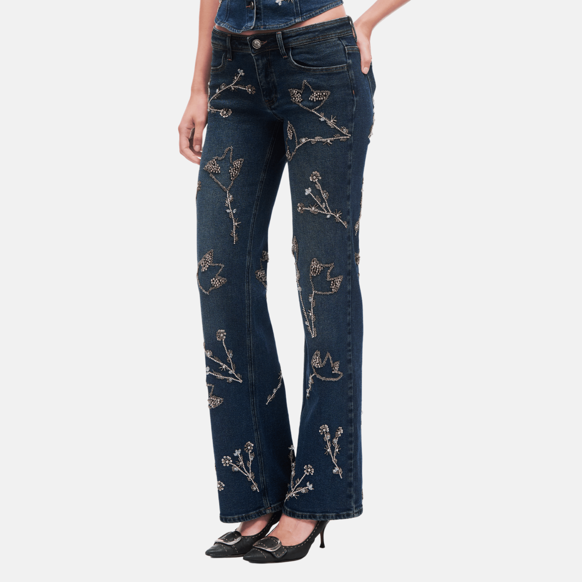 OW Collection NOVA Embellished Denim Jeans Jeans 205 - Dark Wash Denim
