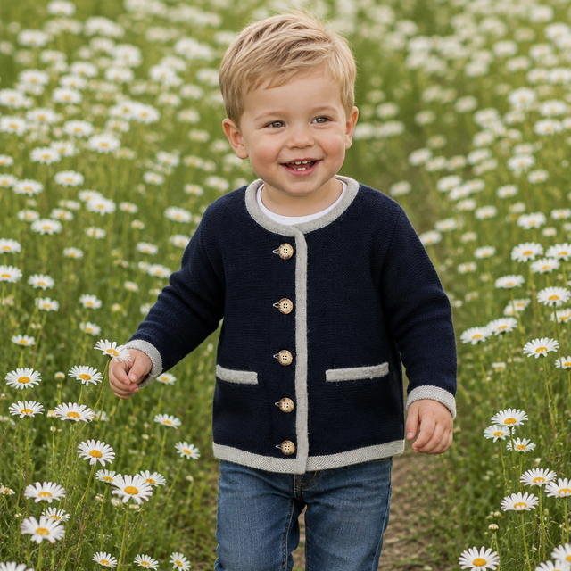 Kids | Salzburg Cardigan | Navy / Pearl Grey