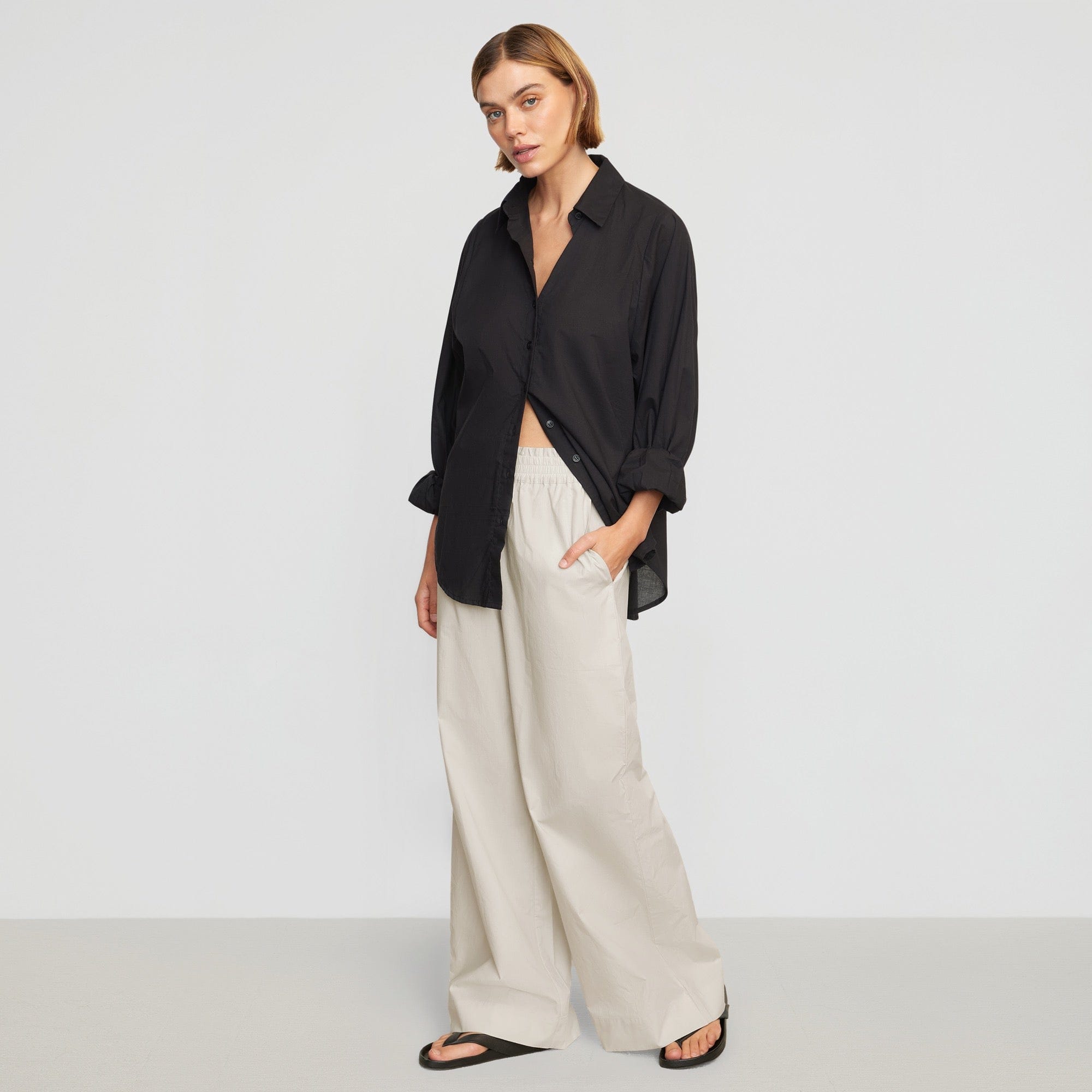 Paula Smocked-Waist Wide Leg Pant | Almond