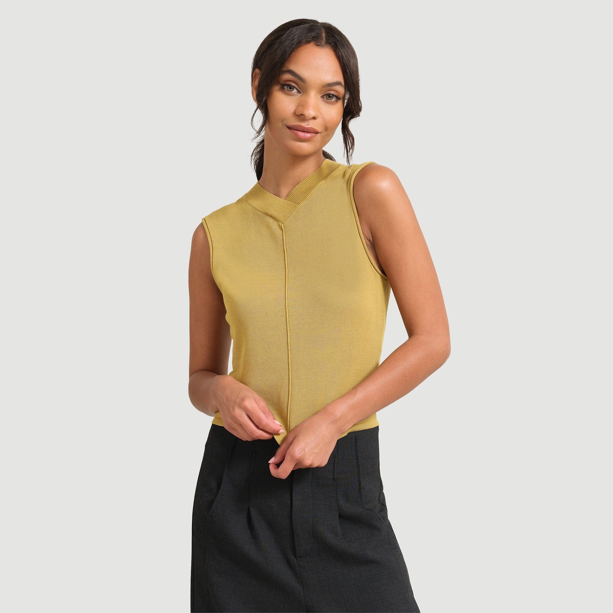 Priya V-Neck Cropped Sweater Tank | Bay Leaf