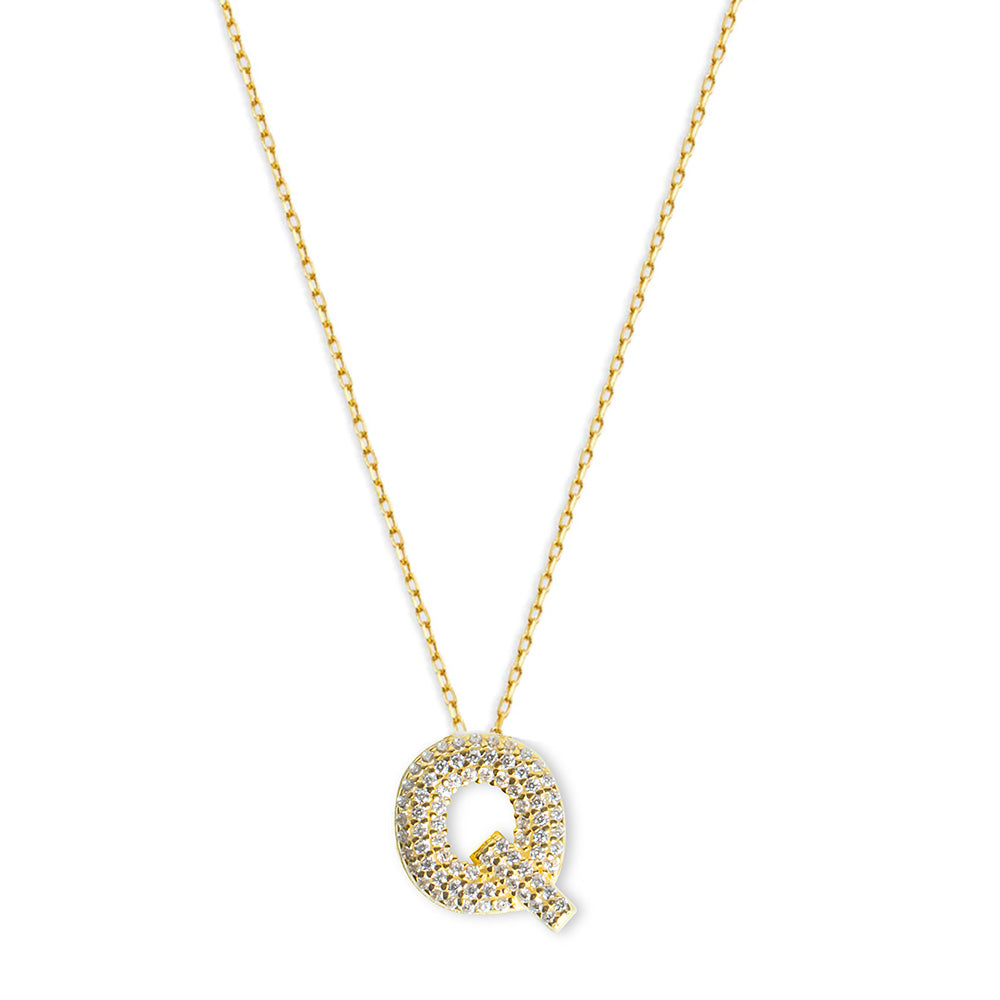 The Pave' Bubble Letter Pendant Necklace | 18KT Gold Vermeil & Sterling Silver