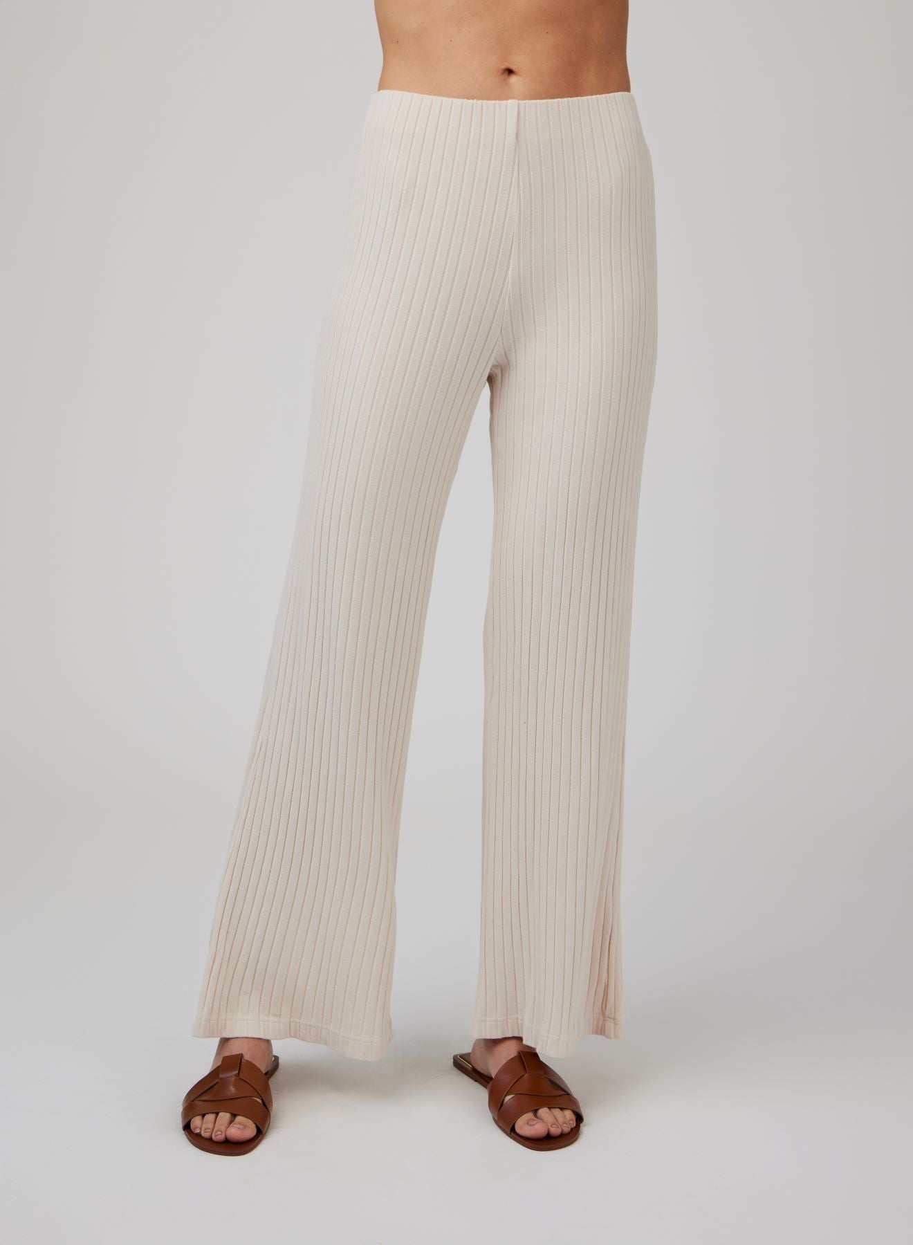 Ribbed Wide Leg Pant | Sand Shell