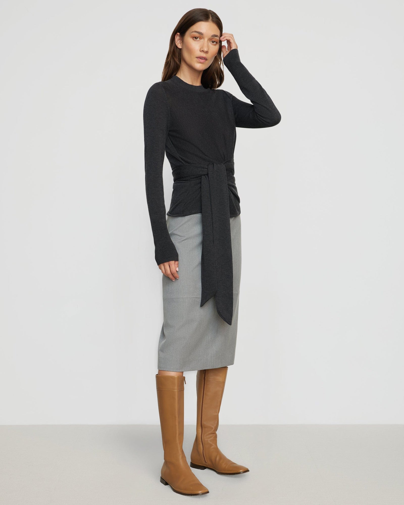 Renée | Robin Tie-Front Tencel-Wool Sweater in Size Small