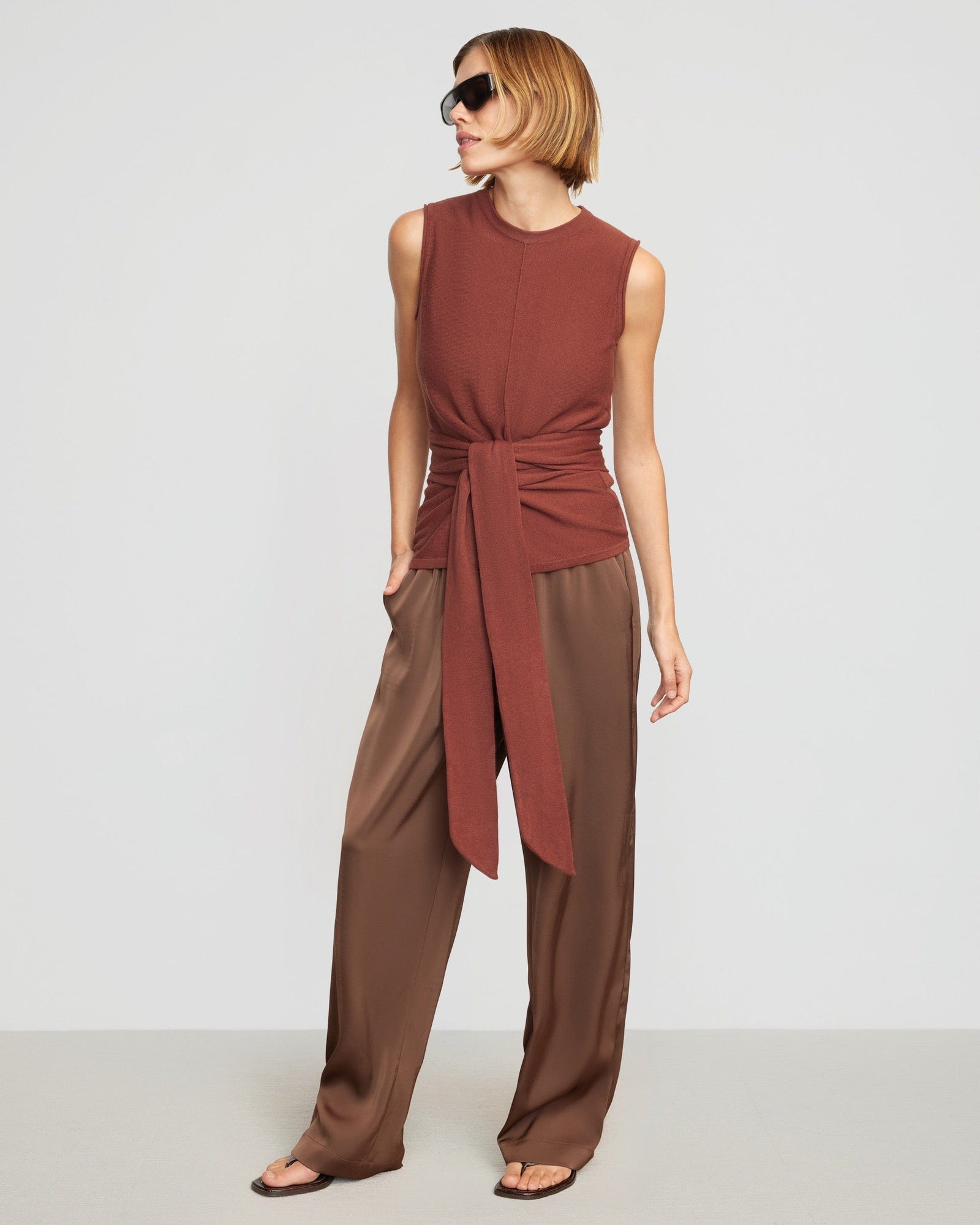 Joanna | Rois Tie-Front Linen-Cotton Top in Size Small