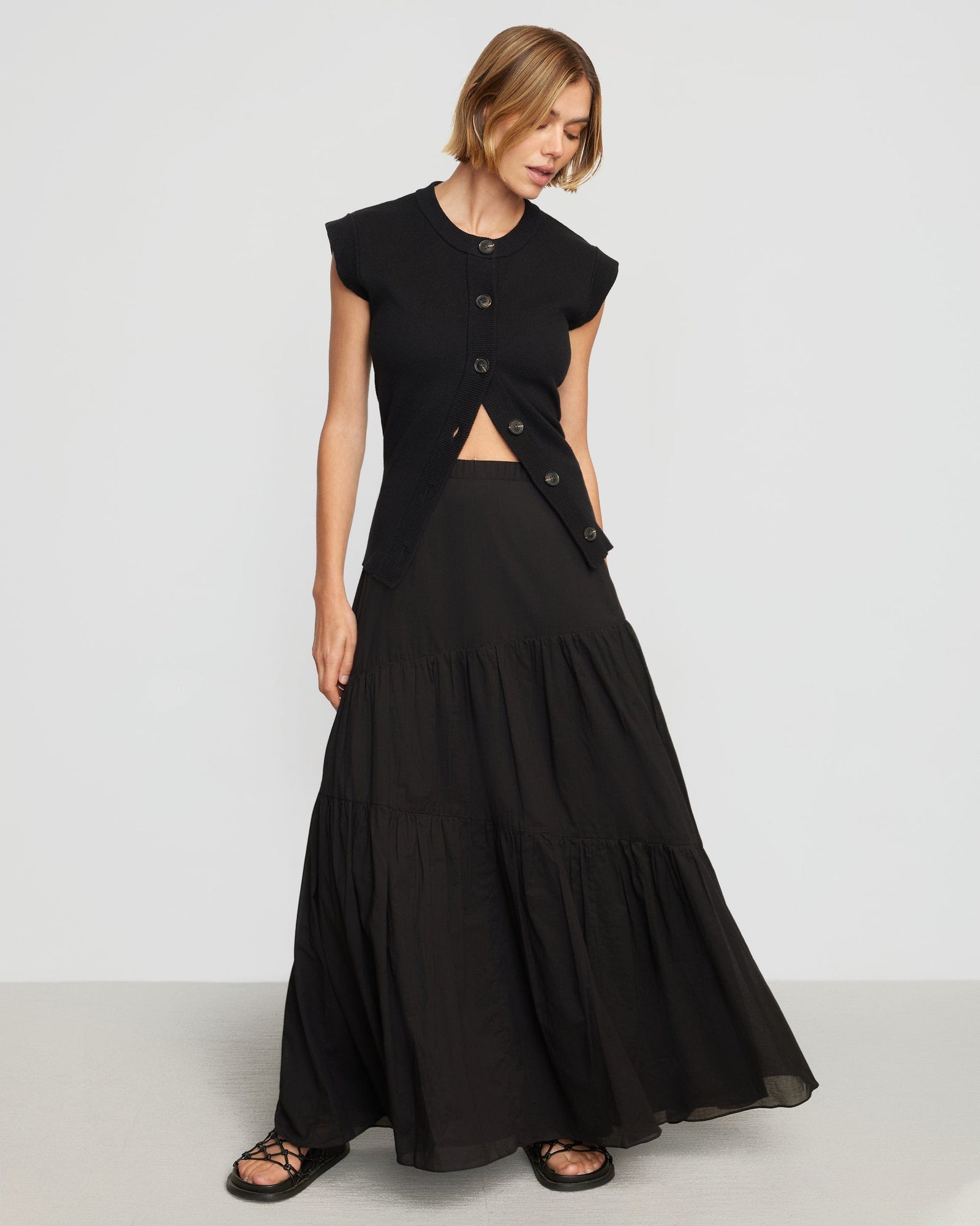 Joanna | Runa Tiered Cotton Maxi Skirt in Size Small