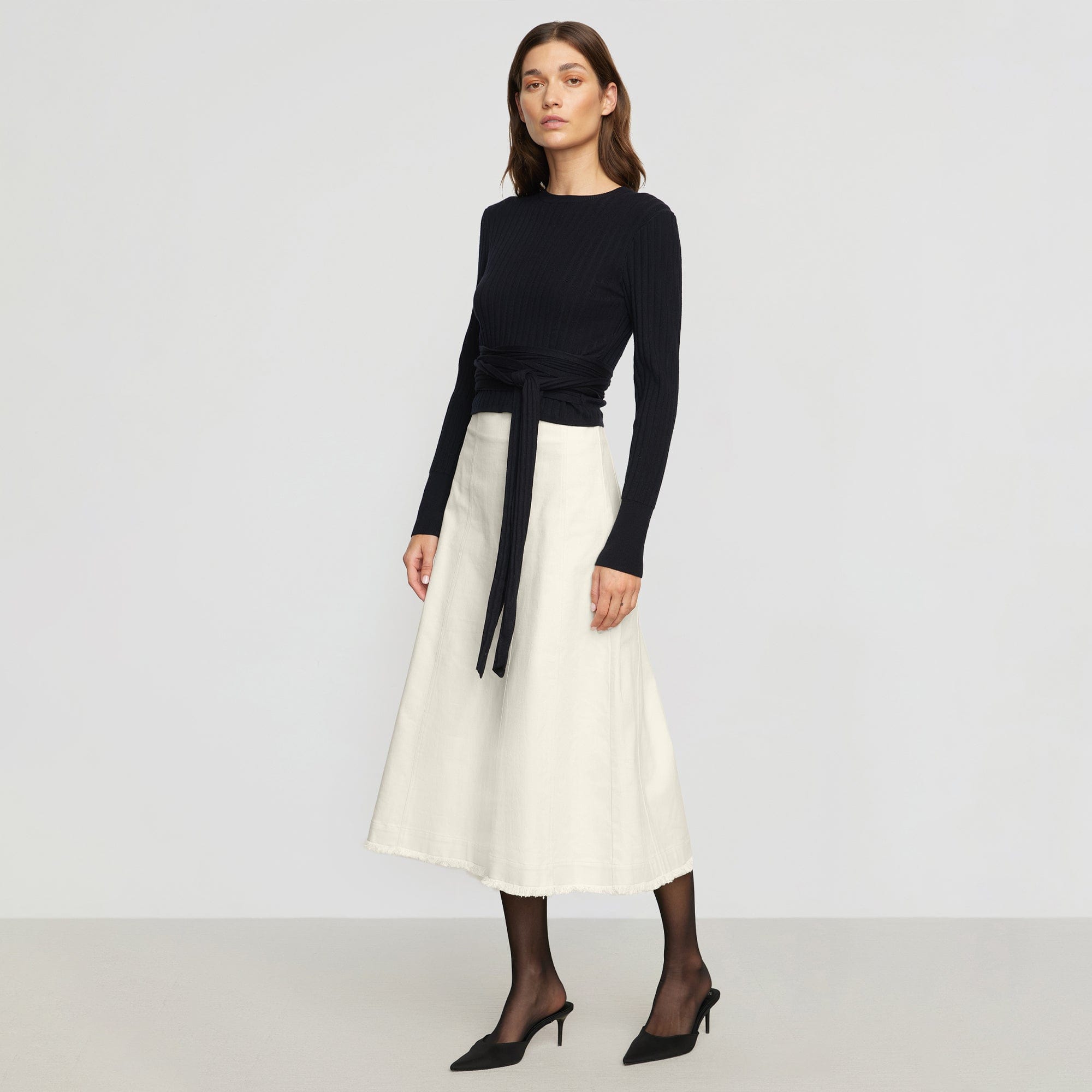 Renée | Saskia Front-Seam Cotton Twill Skirt in Size X-Small