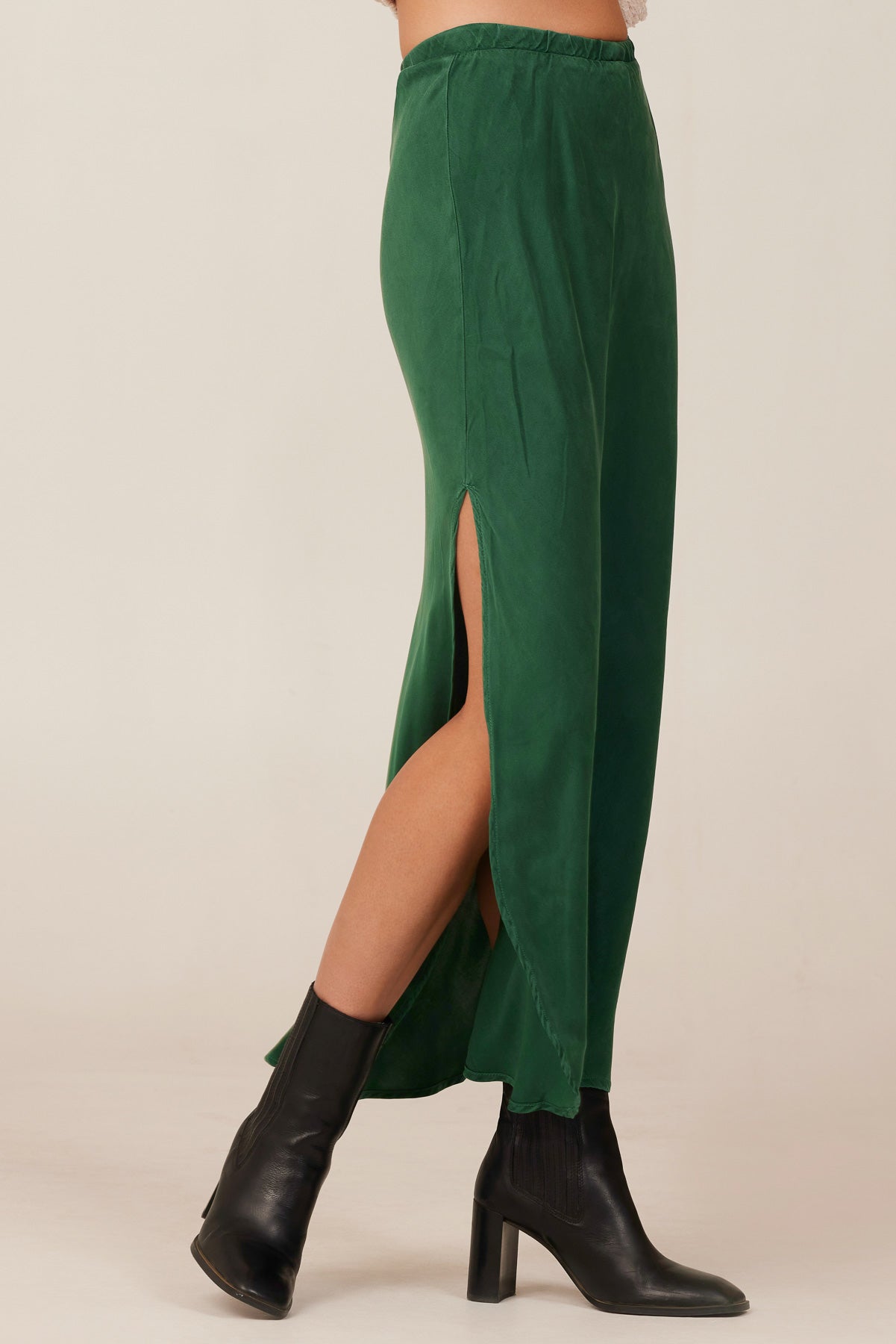 Asymmetric Side Slit Bias Skirt - Emerald Pine