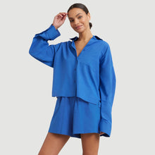 Savvy Cropped Button Down Shirt | Cobalt