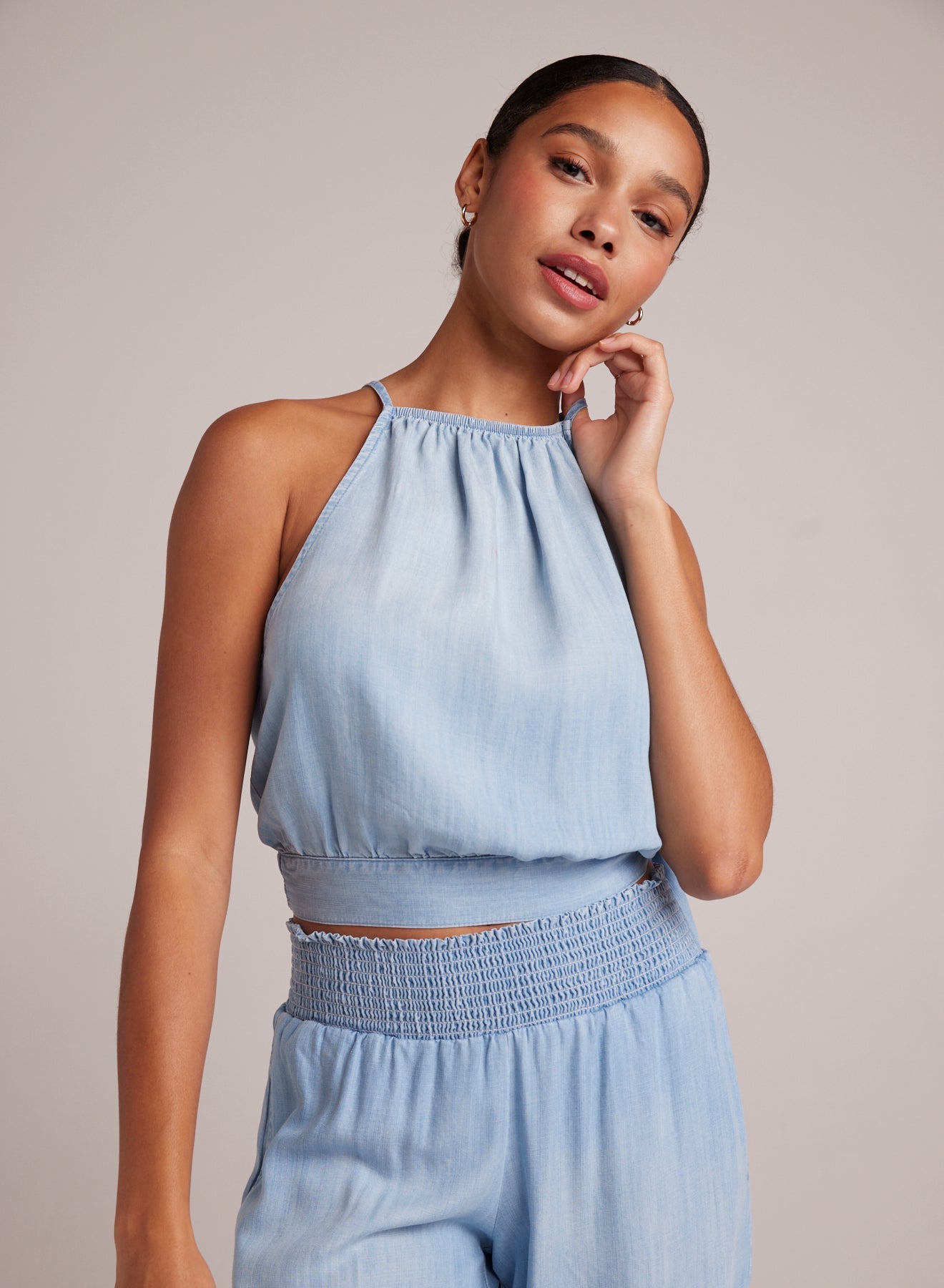 Side Tie Button Halter | Caribbean Wash