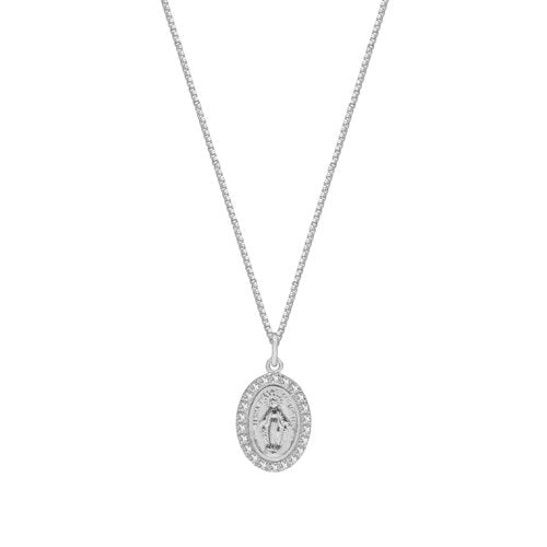 The Oval Mary Pendant Necklace (Pave') | 18KT Gold Vermeil & Sterling Silver