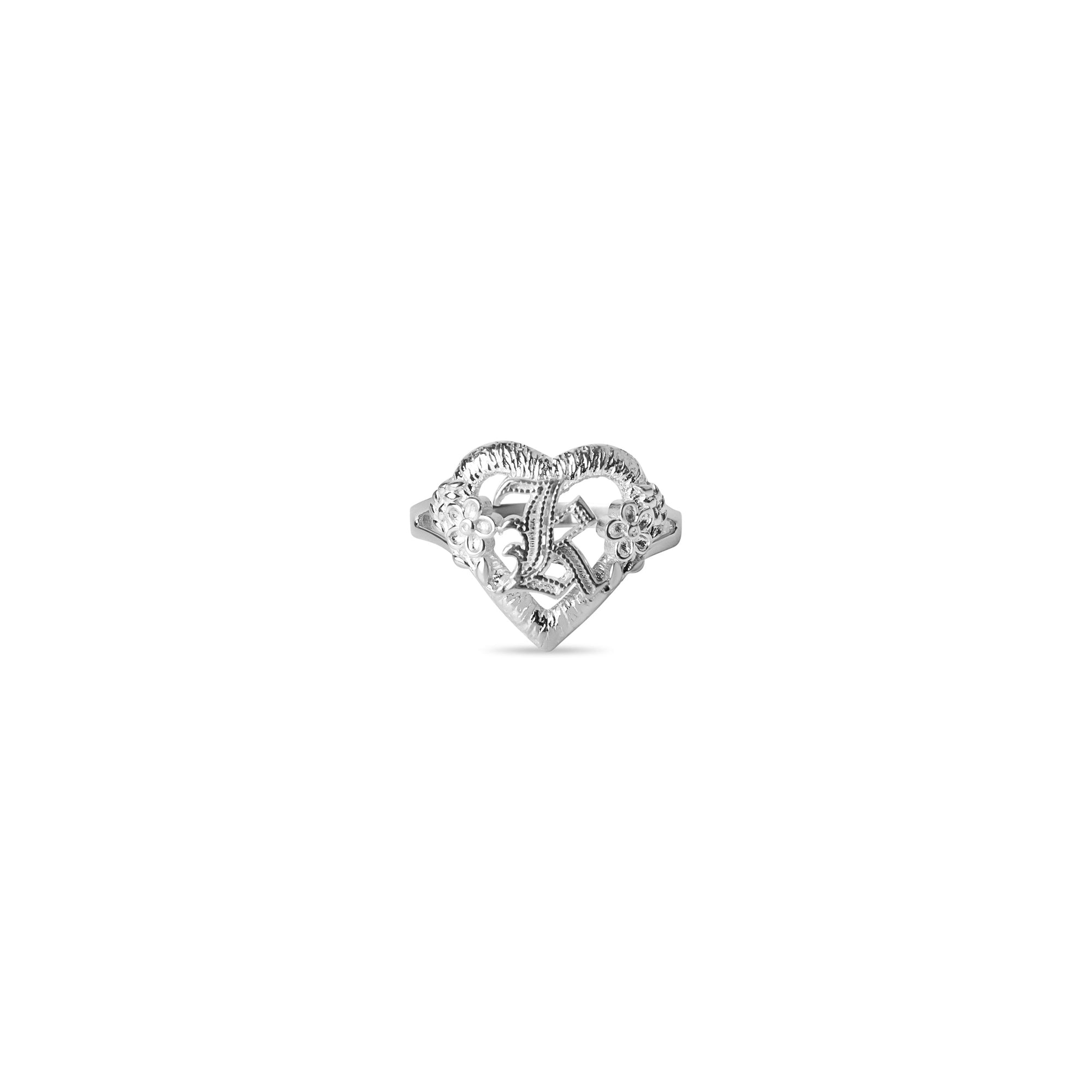 The Cutout Old English Flower Heart Letter Ring | Sterling Silver | Size 6