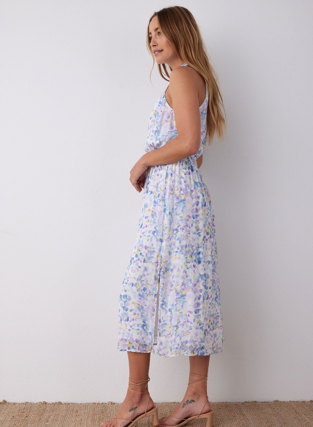 Sleeveless Smocked Waist Midi Dress | Orchid Floral Print