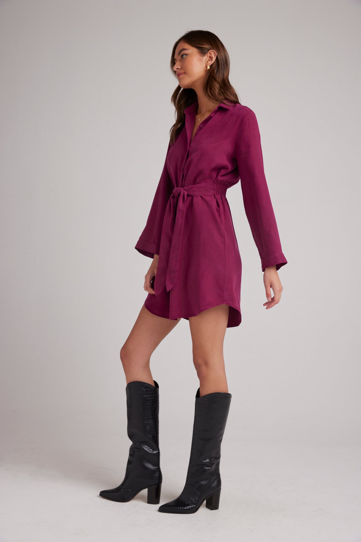 Mini Shirt Dress W/ Smocked Back - Dark Magenta