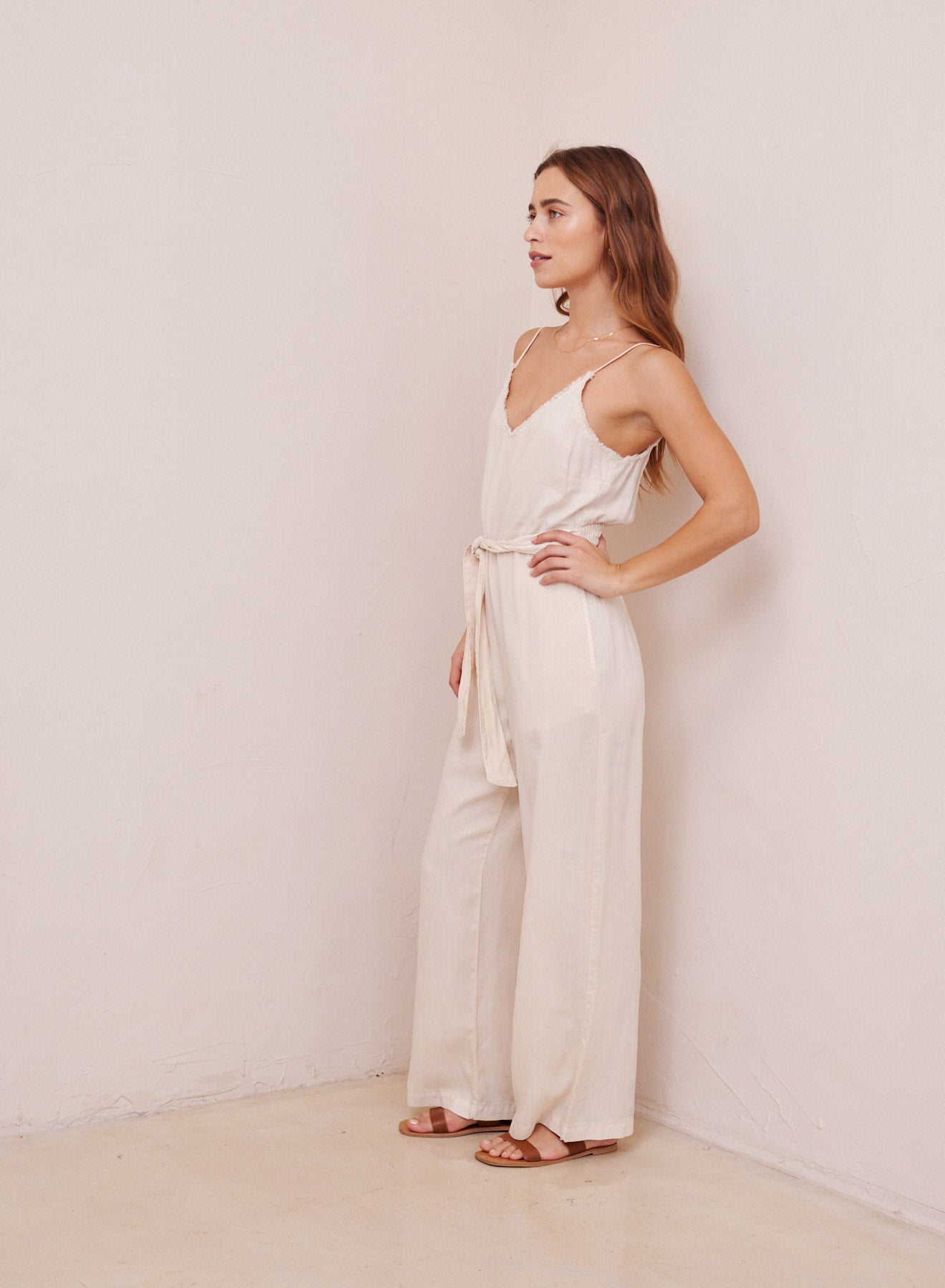 Smocked Back Cami Jumpsuit | Ivory Sand