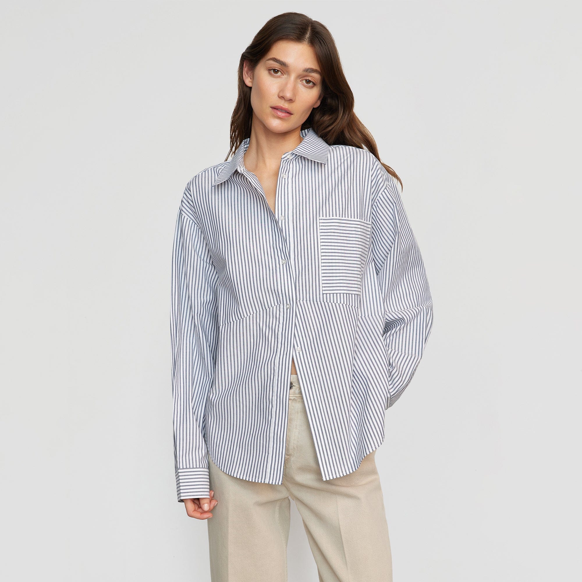 Tariro Oversized Striped Shirt | Blue X White