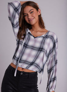 Tie Up Pullover Top | Mauve Rose Plaid