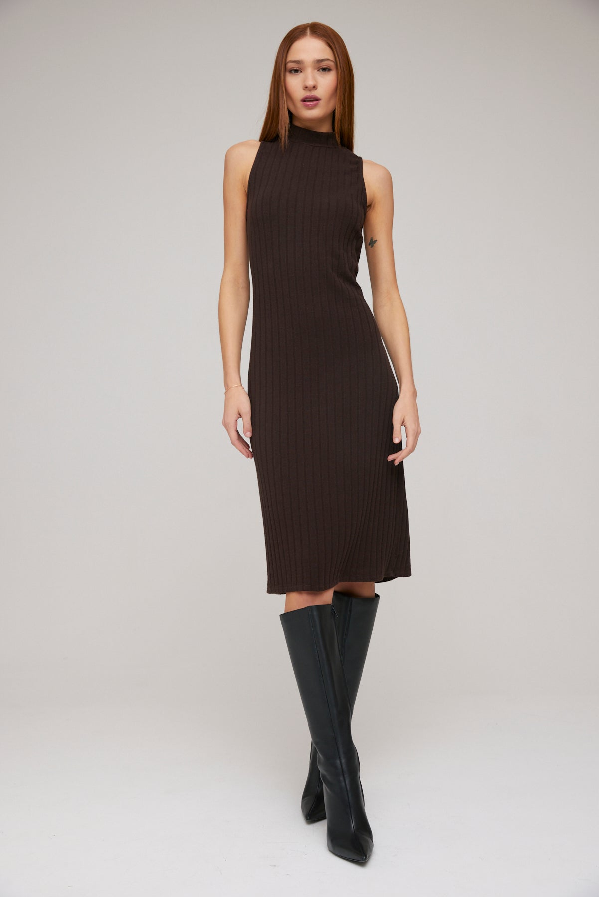 Turtleneck Sleeveless Midi Dress - Espresso Brown