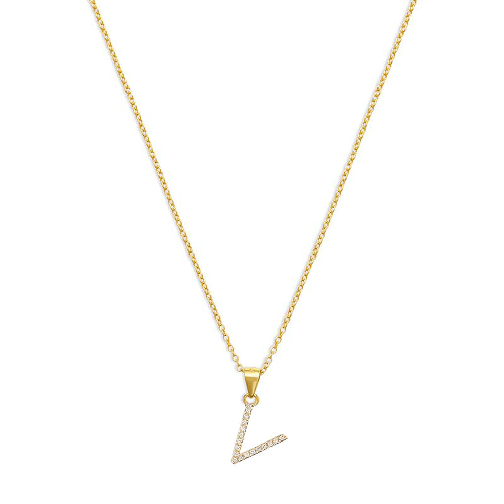 The Pave Single Block Initial Necklace | 18KT Gold Vermeil & Sterling Silver