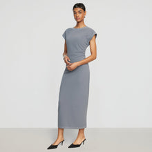 Vela Contrast-Stitch Ruched-Waist Dress | Slate