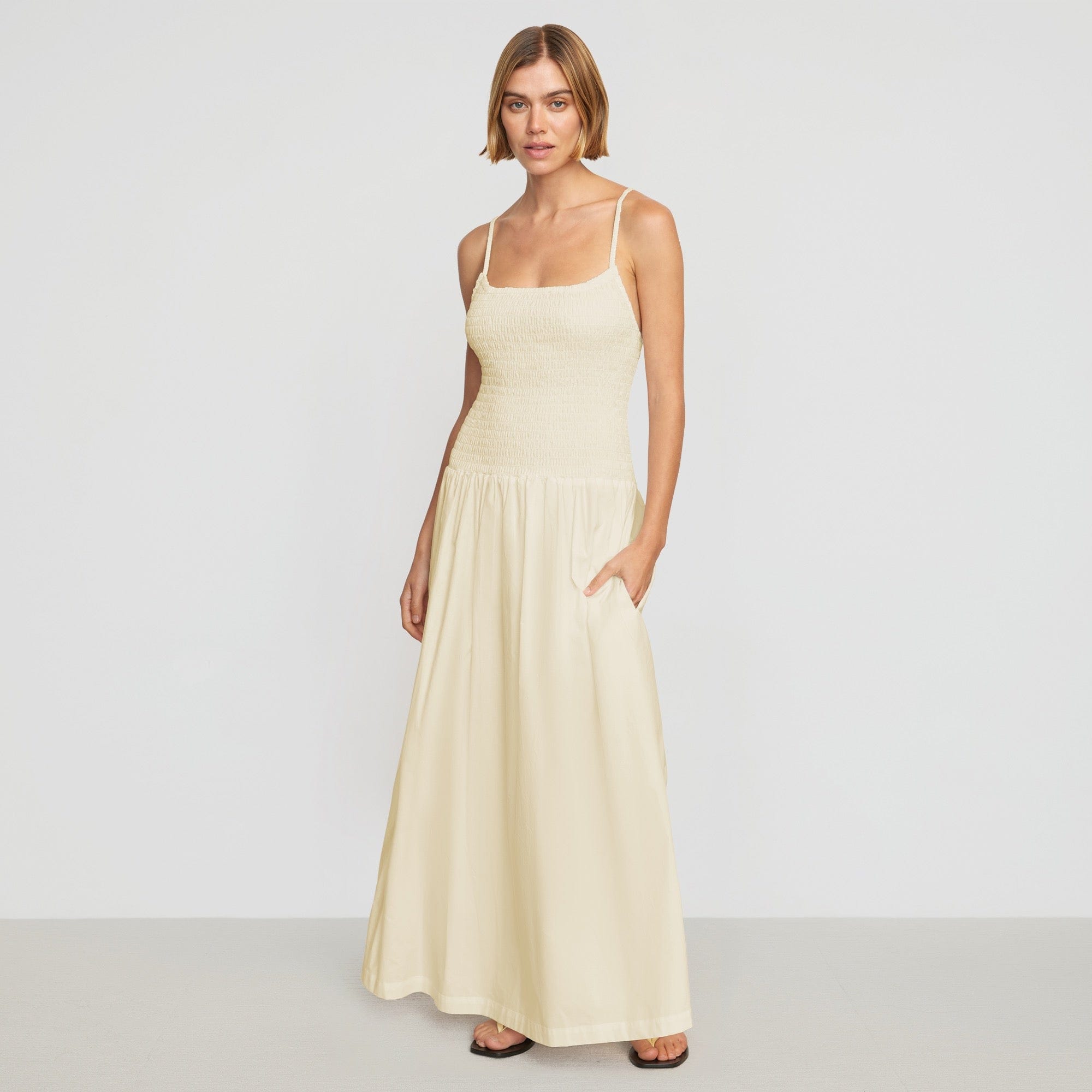 Venus Smocked Midi Dress | Cream