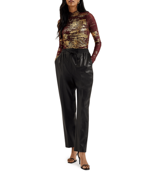 Women | Sofiy Foil Mesh Long Sleeve High Nk Top | Dark Red