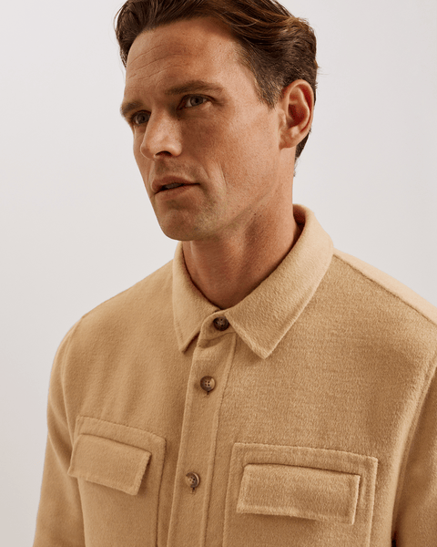 Men | Long Sleeve Splittable Wool Shirt | Pale Brown