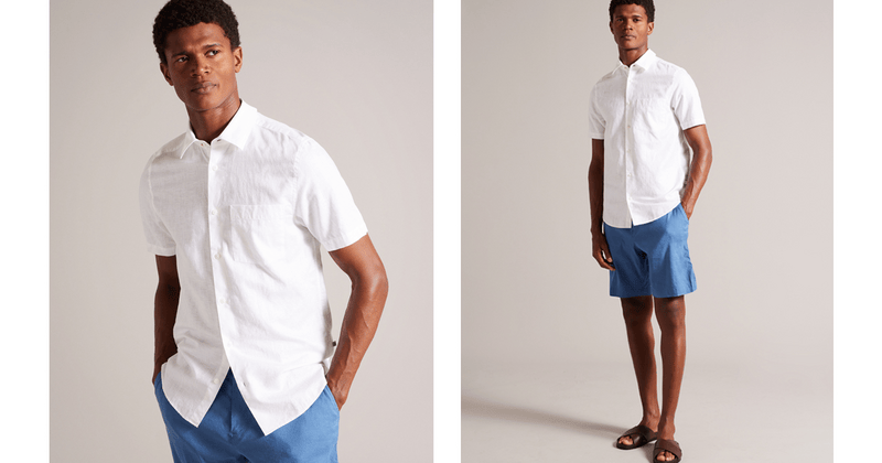 Men | Short Sleeve Linen Shirt | White Multi (V2)