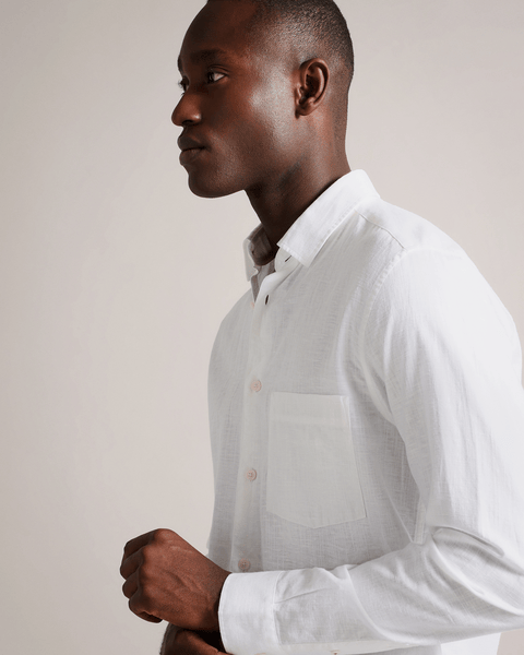 Men | Long Sleeve Linen Shirt | White Multi