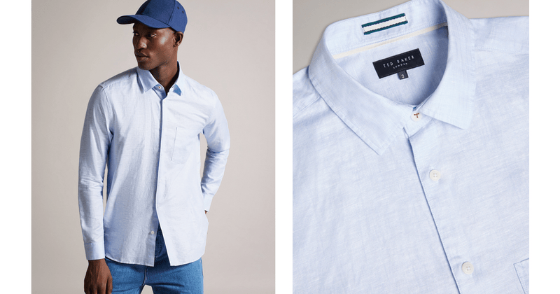 Men | Long Sleeve Linen Shirt | Light Blue Pastel