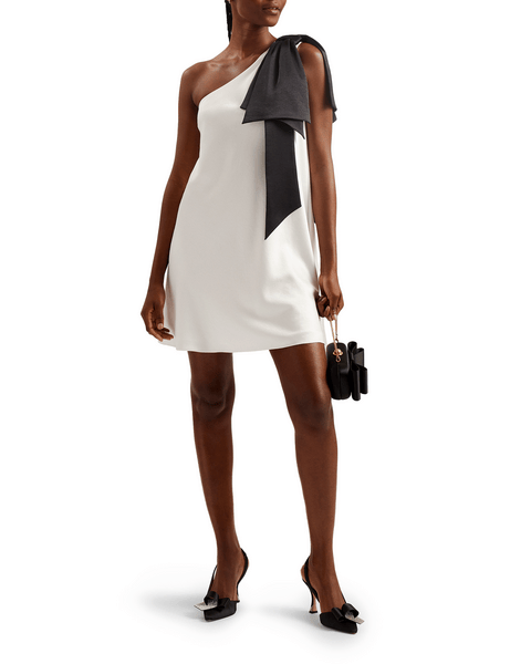 Women | Ruched Mini Dress With Bo | White Pink