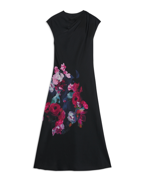 Women | Slip Midi Dress With Drap | Black (V2)