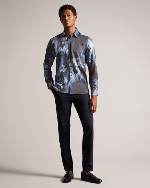 Men | Long Sleeve Abstract Painted Flora | Navy