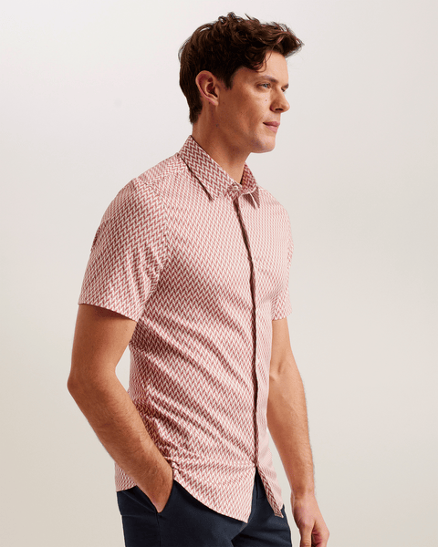 Men | Lacesho Short Sleeve Geo Printed Shirt | Mid Pink