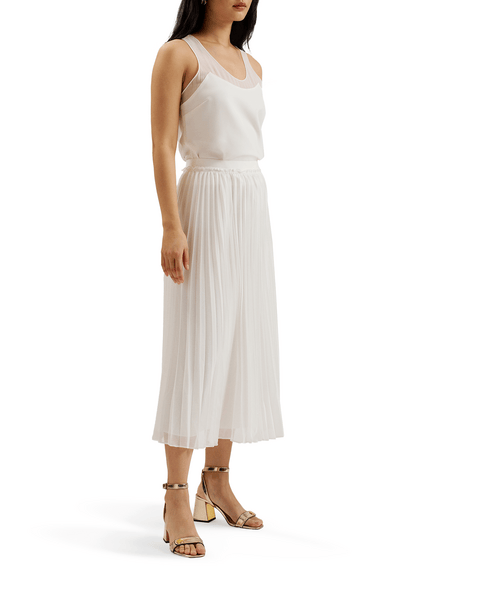 Women | Pleated Midi Skirt With | White Multi