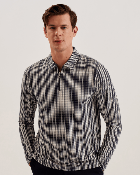 Men | Capuzzo Long Sleeve Textured Open Neck | Navy