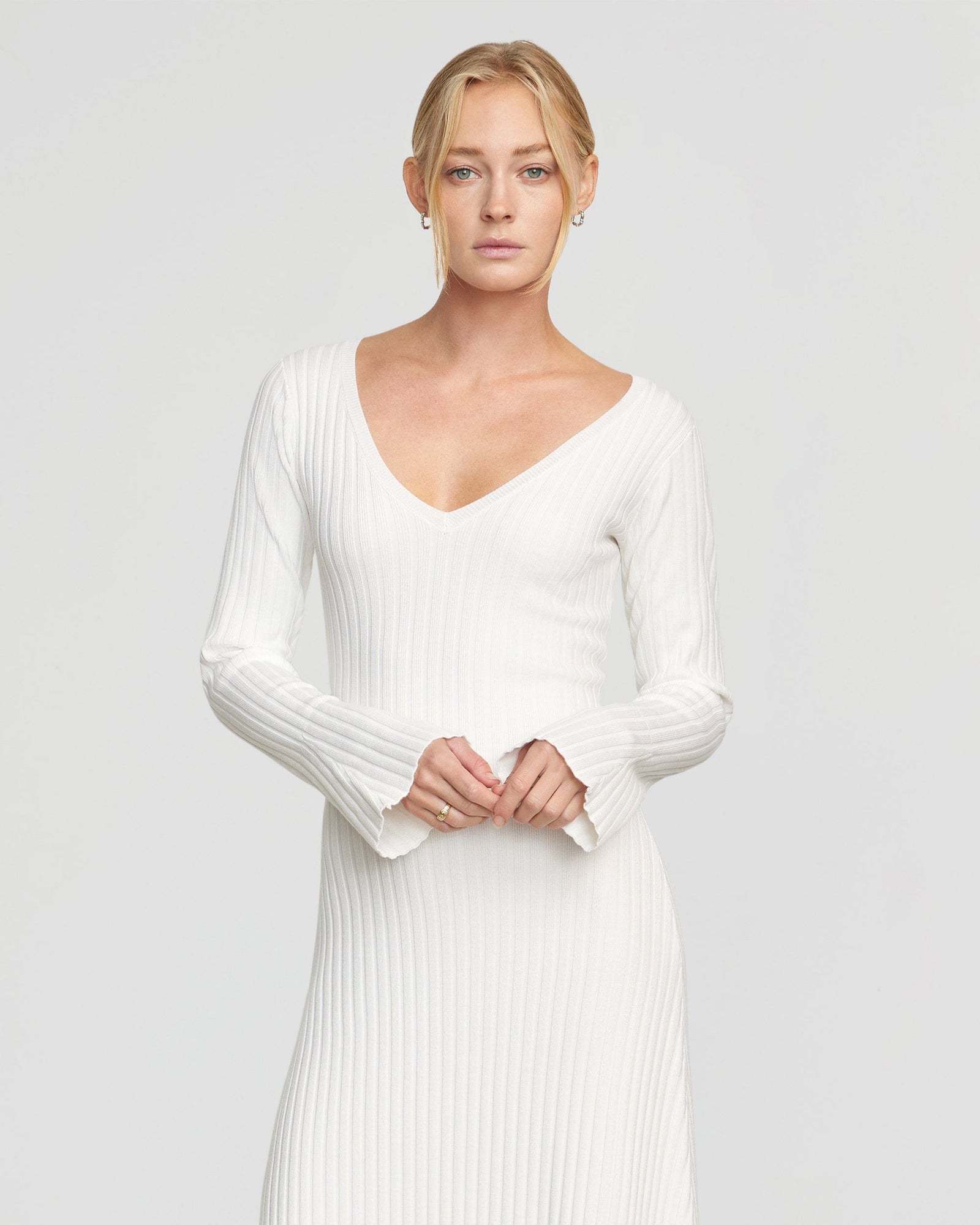 Riley | Wesley Ribbed V-Neck Sweater Dress in Size Small