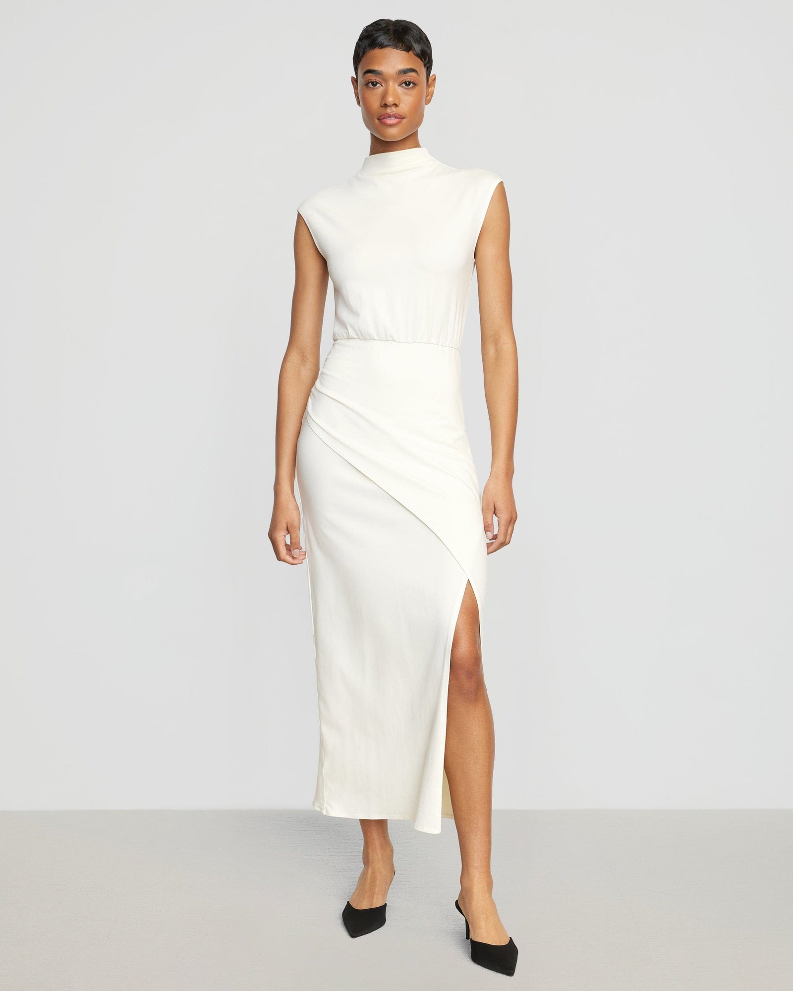 Simone | Yimei Mock-Neck Side-Slit Dress in Size Small