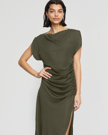 Bianca | Yuyan Ruched-Waist Side-Slit Dress in Size Small